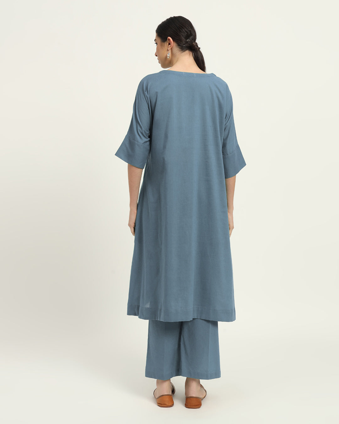 Combo: Blue Dawn & Aurora Purple Flare & Flow Boat Neck Solid Kurta