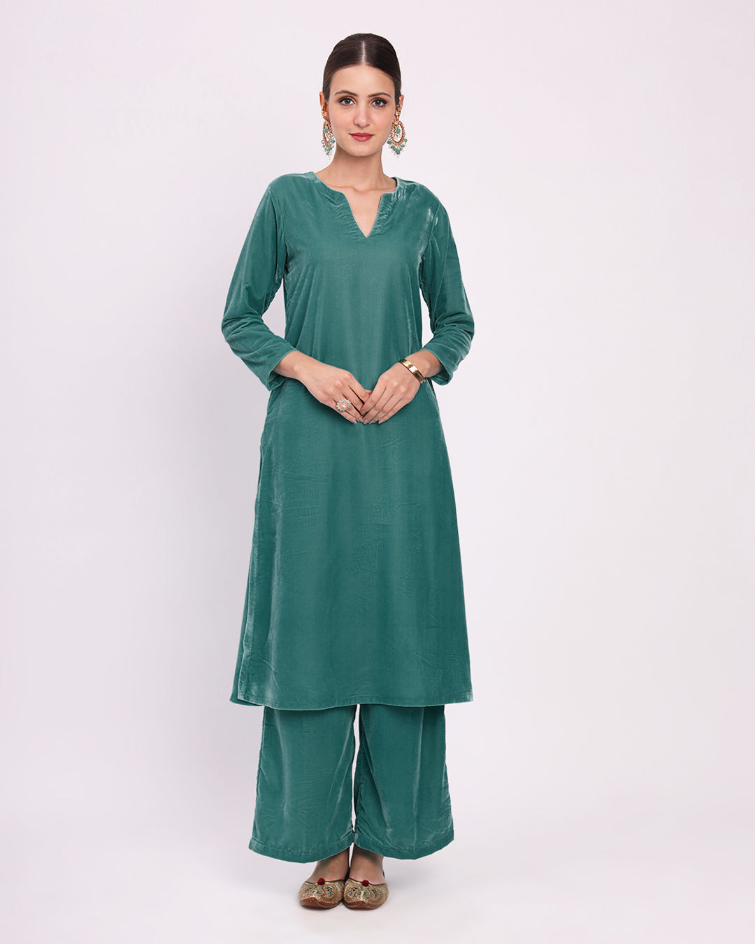 Green Gleam Classic Allure Velvet Co-ord Set