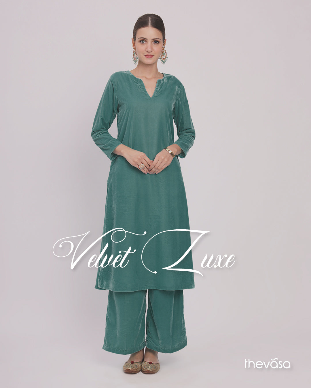 Green Gleam Classic Allure Velvet Co-ord Set