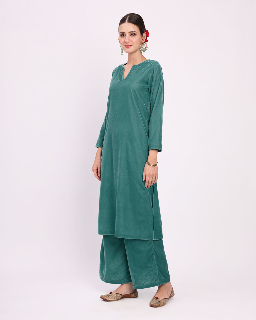 Green Gleam Classic Allure Velvet Co-ord Set