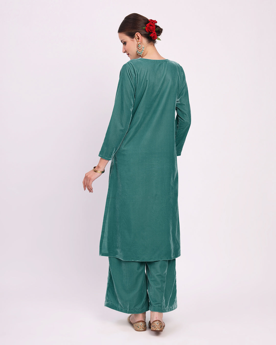 Green Gleam Classic Allure Velvet Co-ord Set