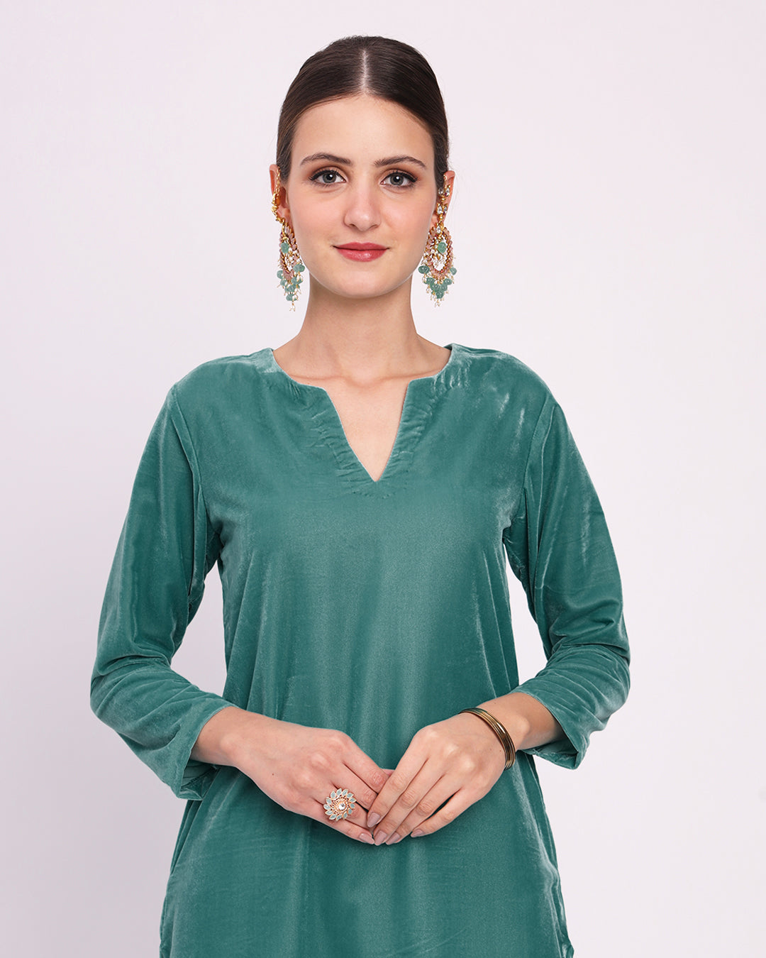 Green Gleam Classic Allure Velvet Co-ord Set
