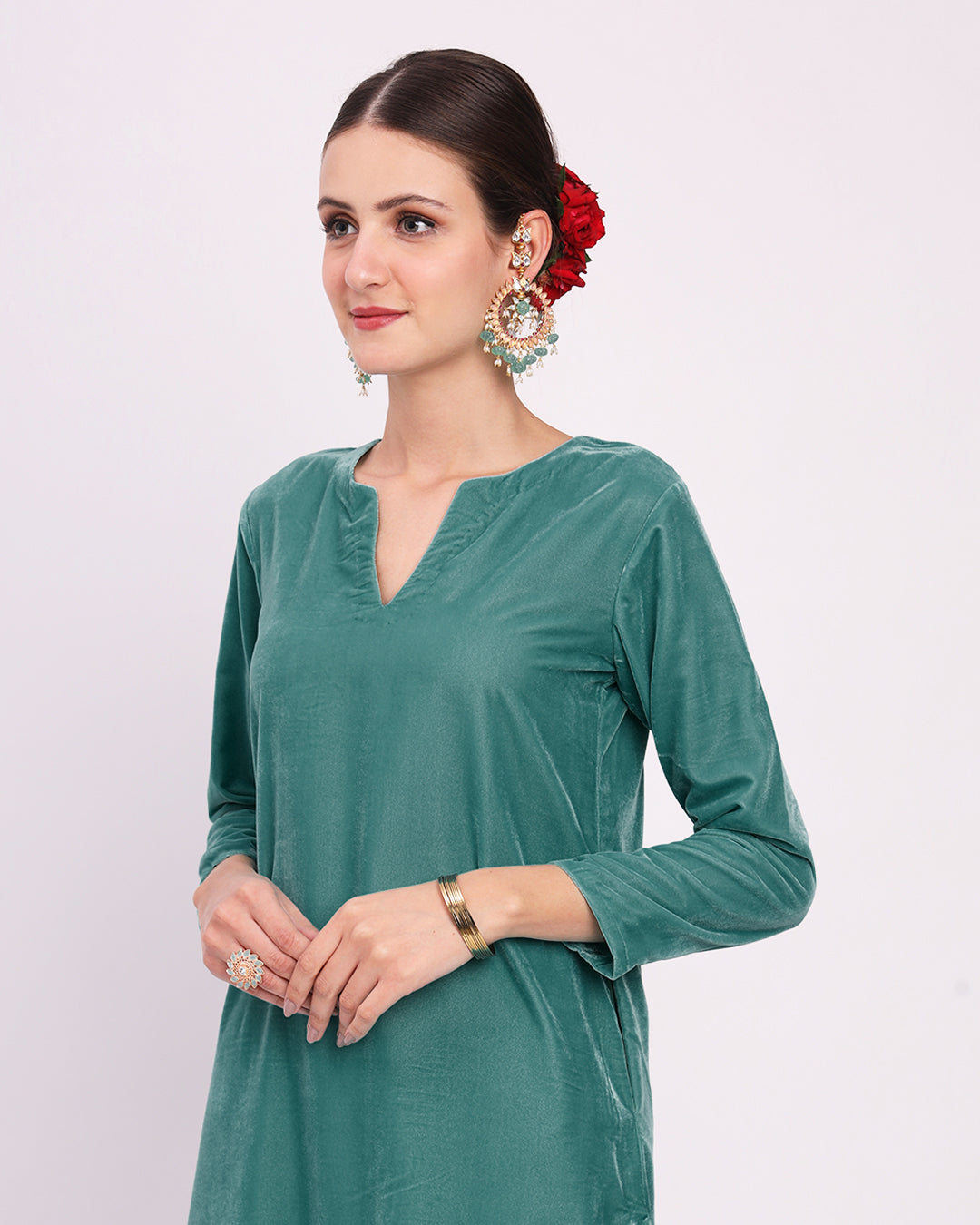 Green Gleam Classic Allure Velvet Co-ord Set
