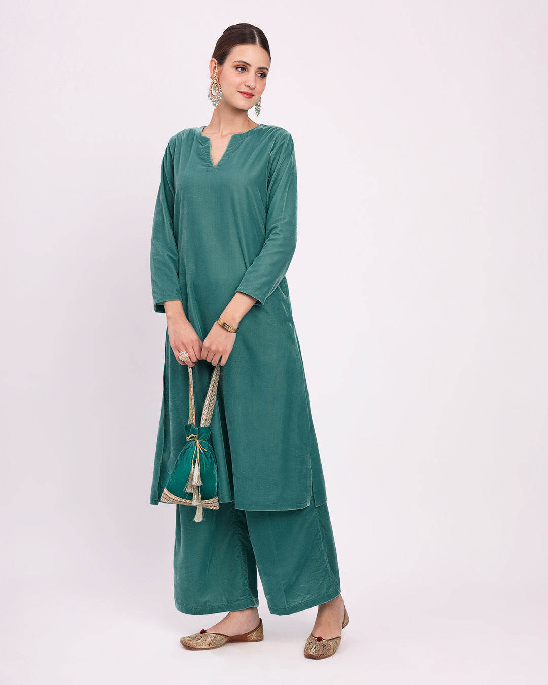 Green Gleam Classic Allure Velvet Co-ord Set
