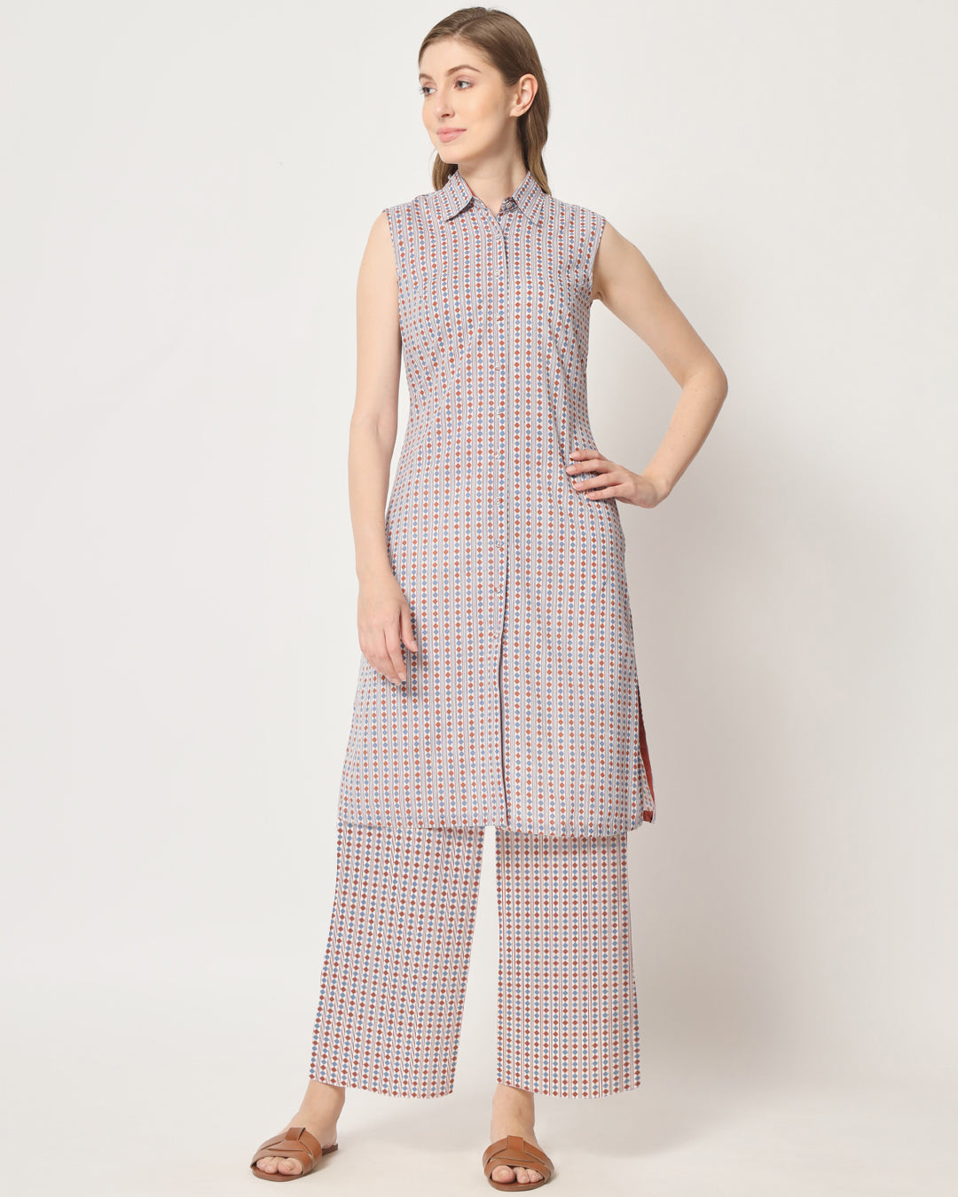 Printed Ivory Quadrangle Sleeveless Co-ord Set