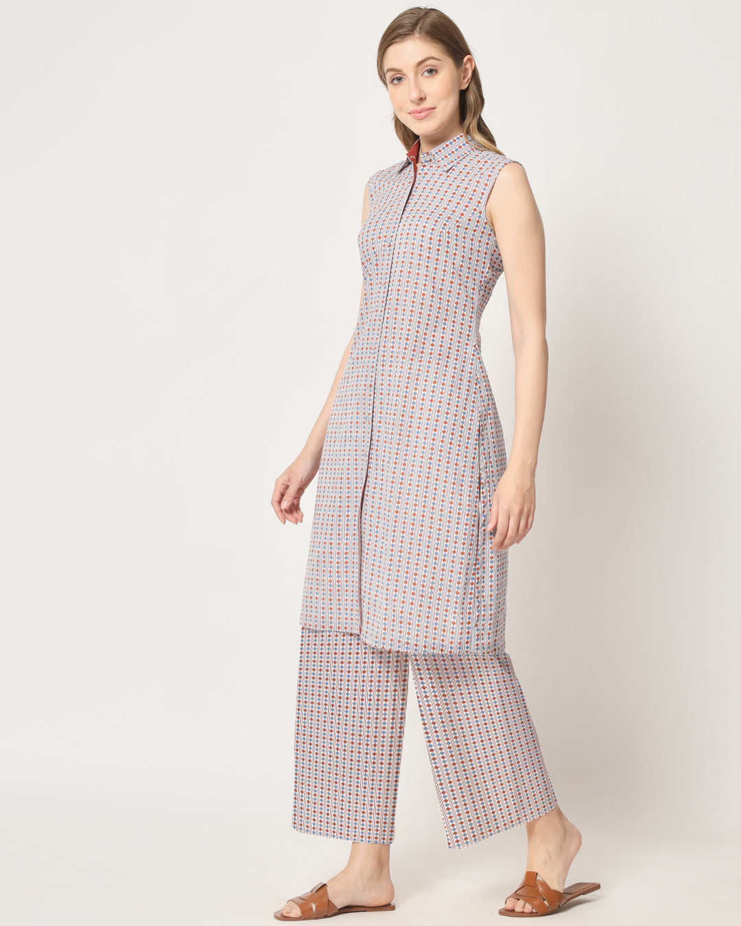 Printed Ivory Quadrangle Sleeveless Co-ord Set
