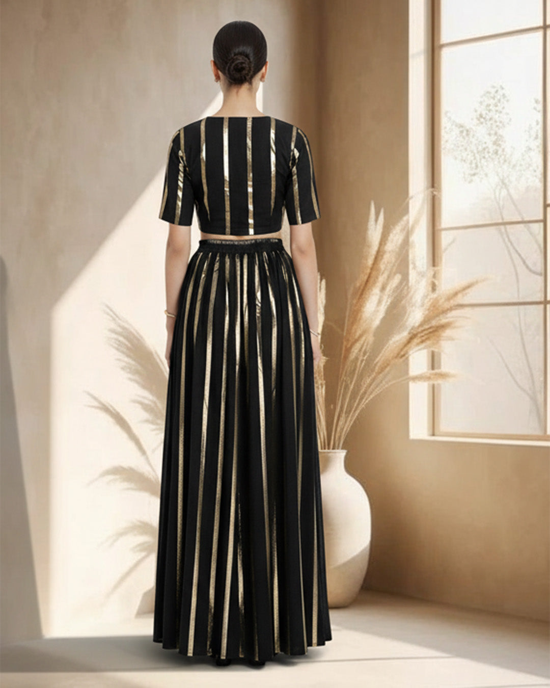 Black Glisten Gala Deep V Blouse