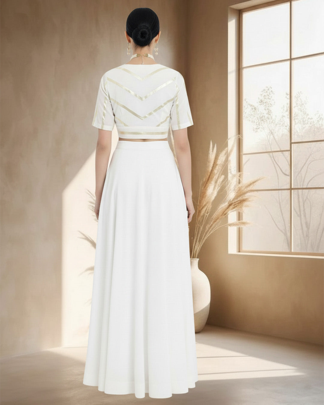 White Glisten Gala Deep V Blouse