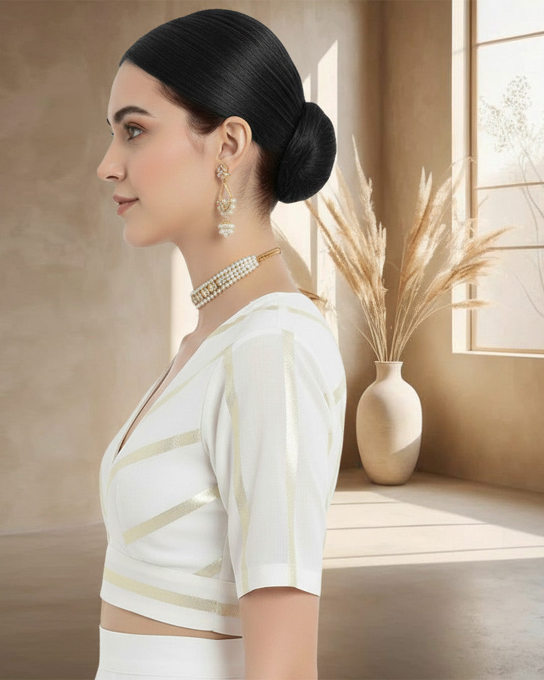 White Glisten Gala Deep V Blouse