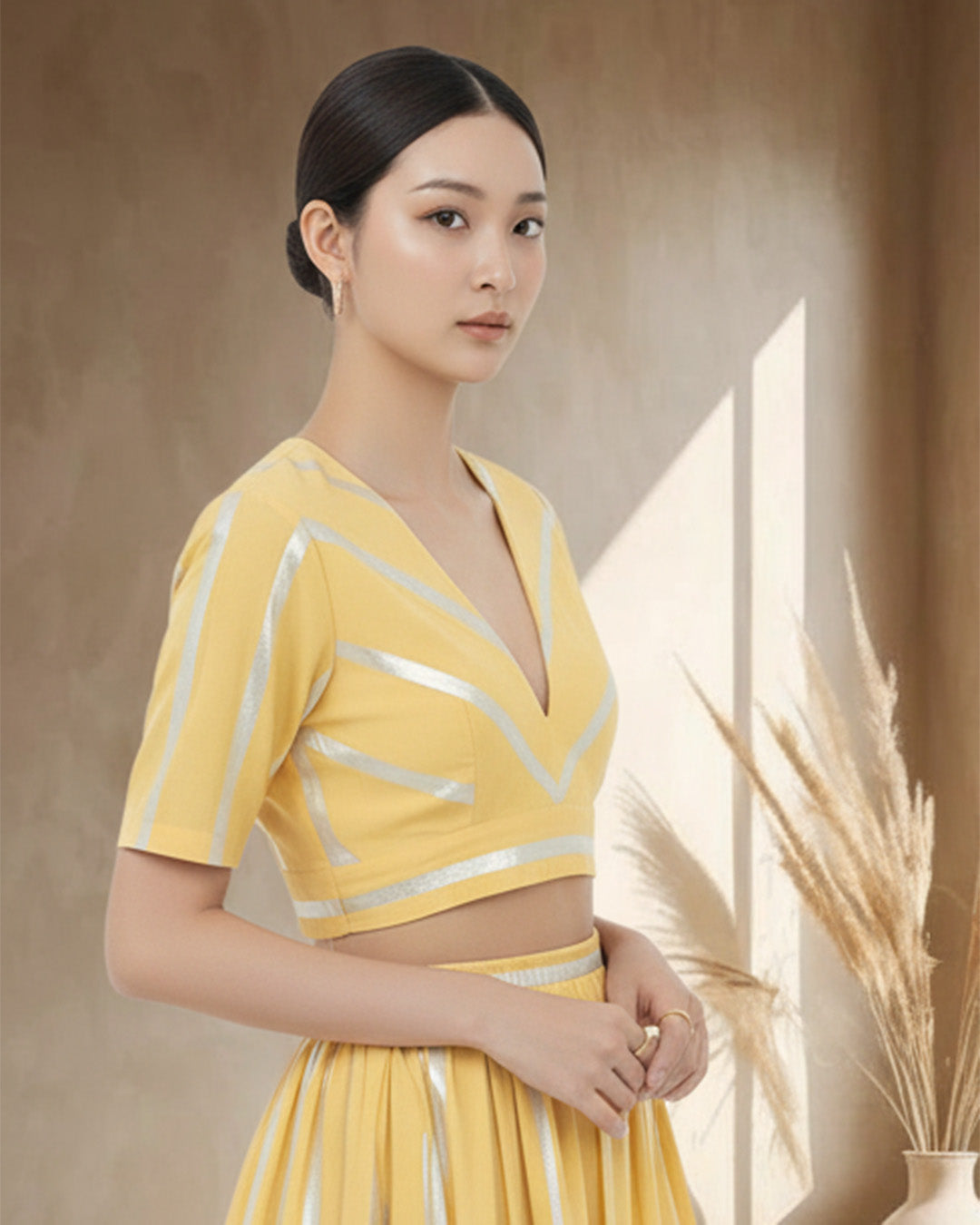 Yellow Glisten Gala Deep V Blouse