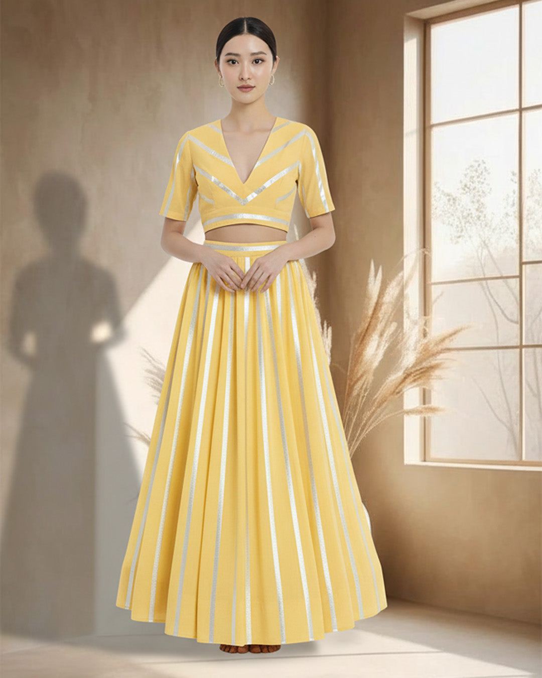 Yellow Glisten Gala Deep V Blouse