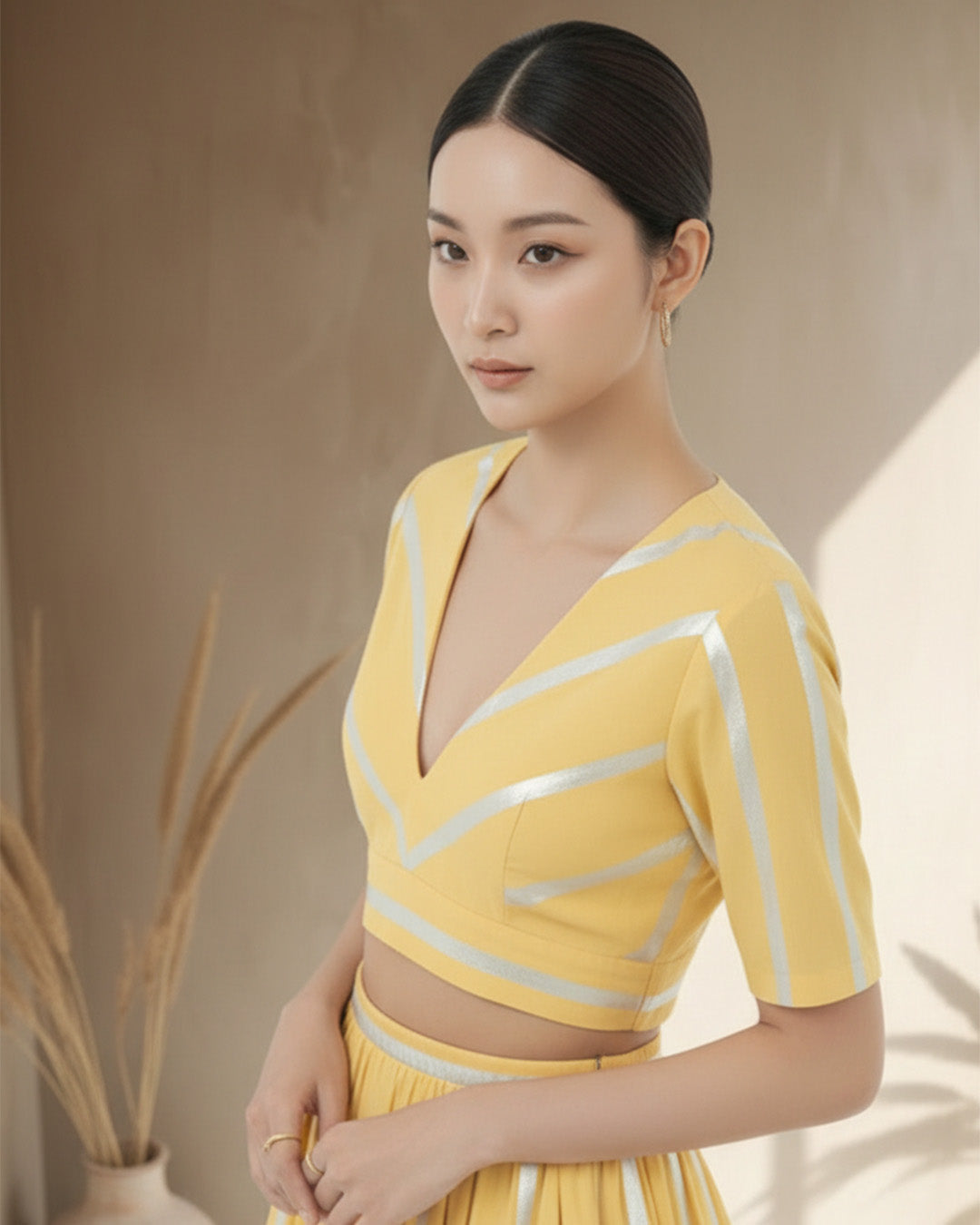 Yellow Glisten Gala Deep V Blouse