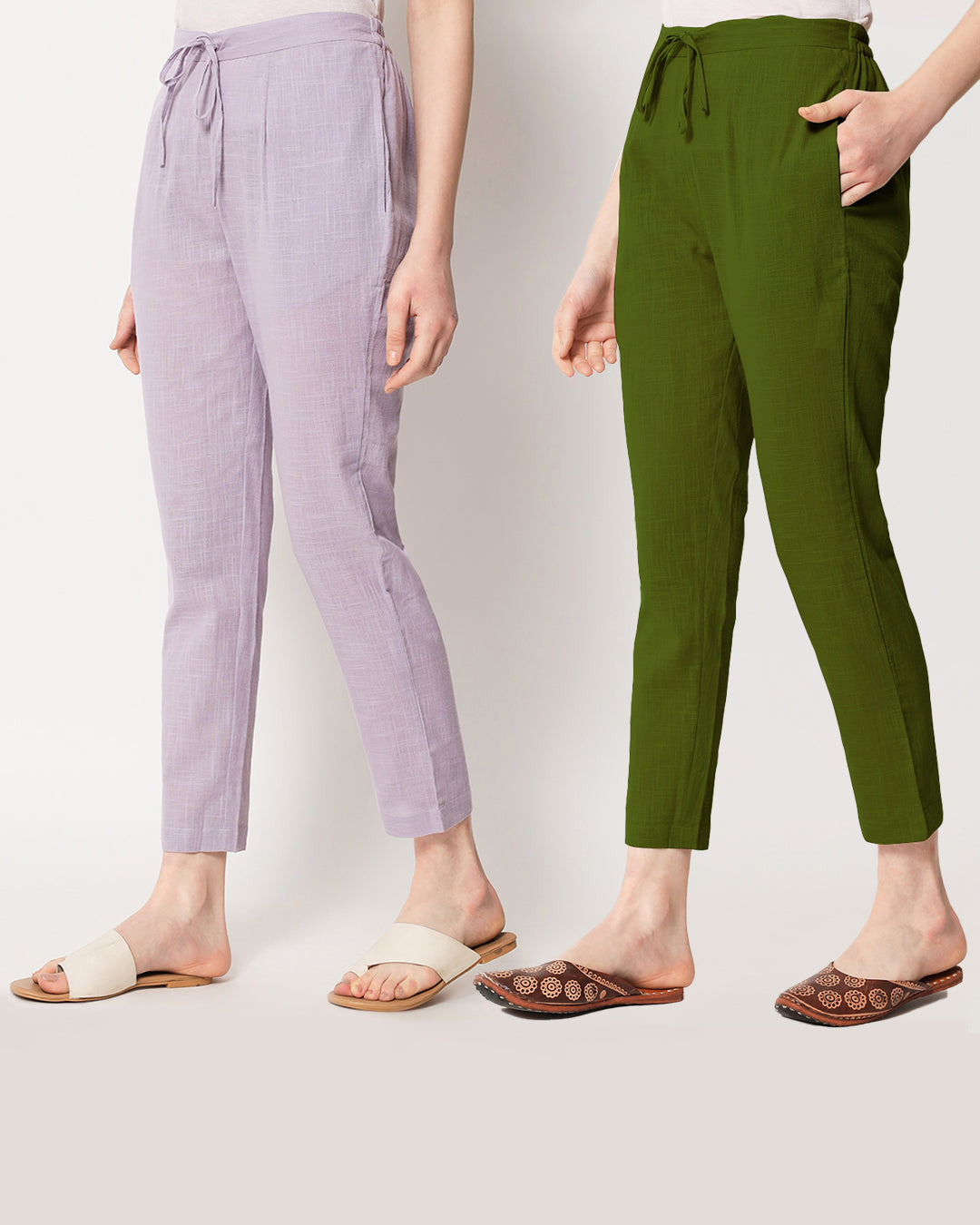 Combo: Lilac & Greening Spring Cigarette Pants- Set of 2
