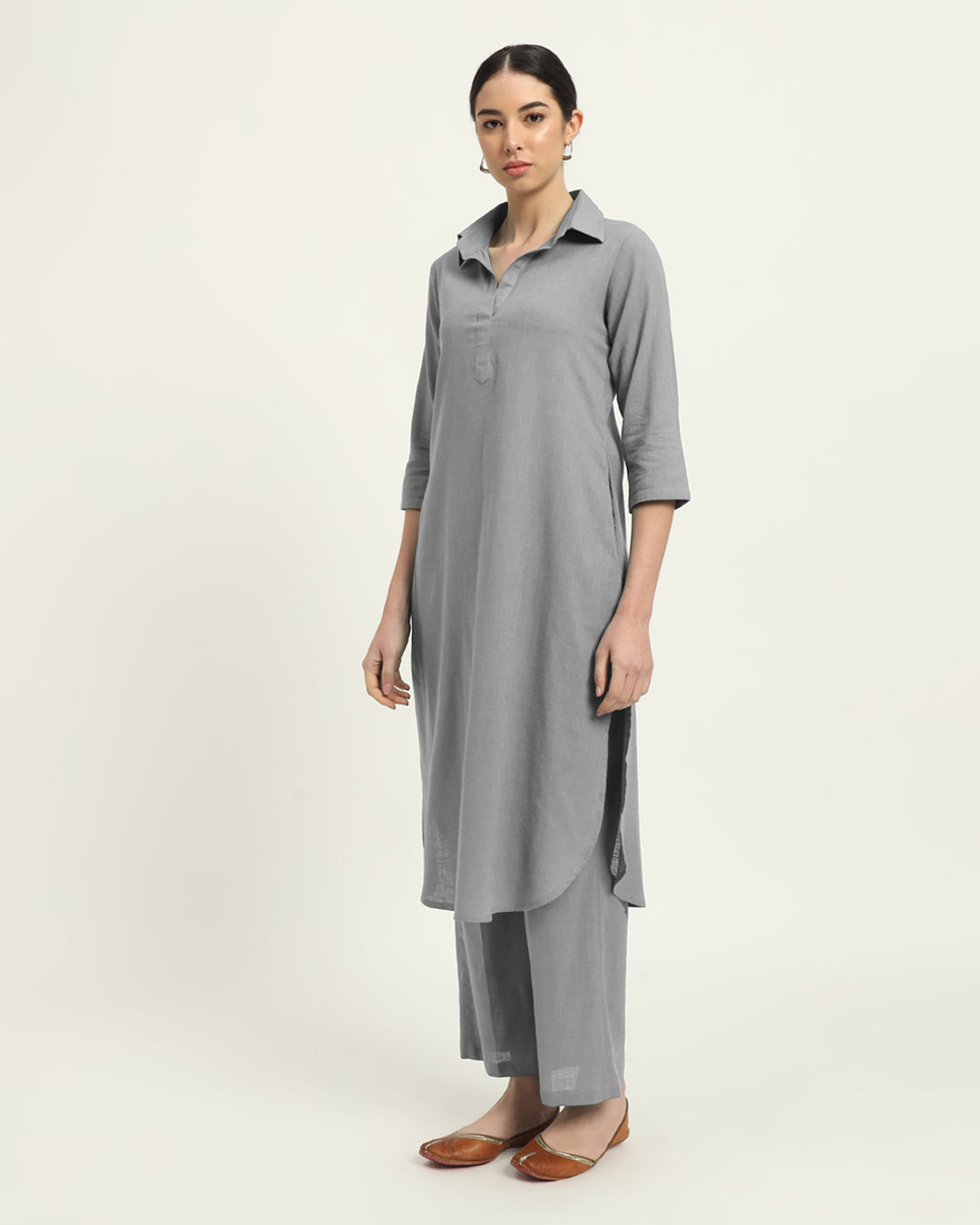 Combo: Iced Grey & Aurora Purple Collar Comfort Solid Kurta