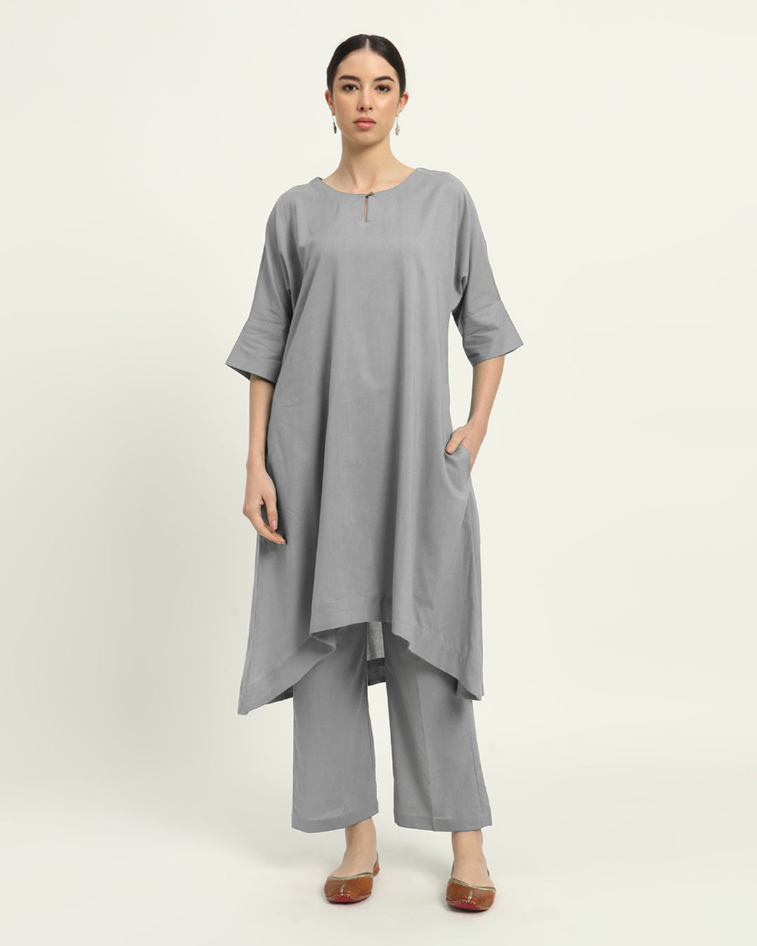 Combo: Iced Grey & Aurora Purple Flare & Flow Boat Neck Solid Kurta