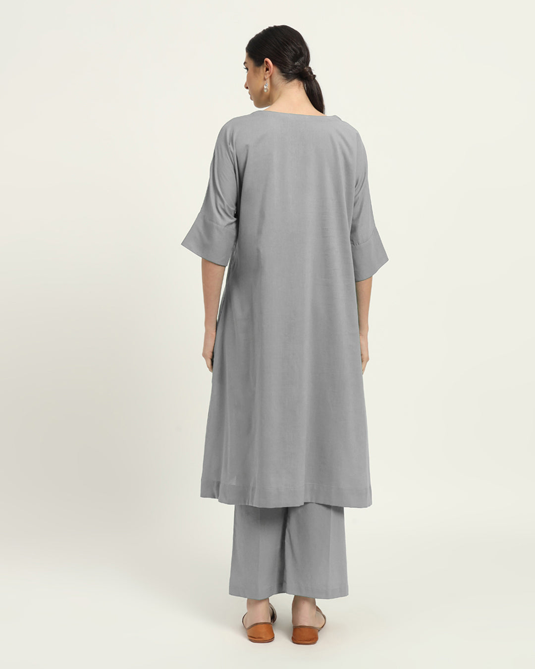 Combo: Iced Grey & Aurora Purple Flare & Flow Boat Neck Solid Kurta