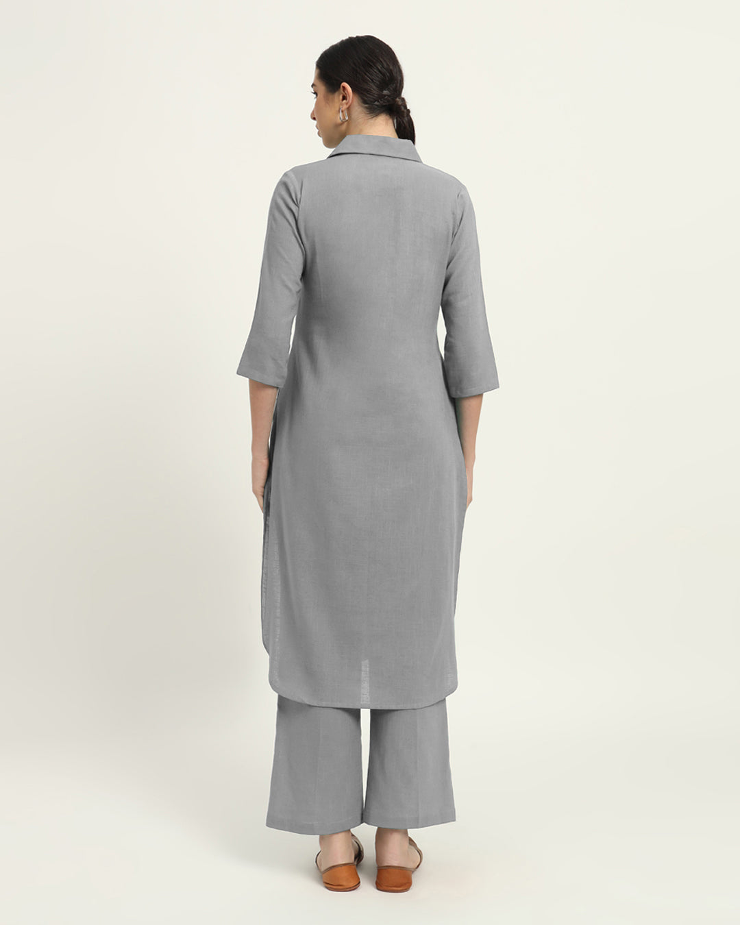 Combo: Iced Grey & Aurora Purple Collar Comfort Solid Kurta