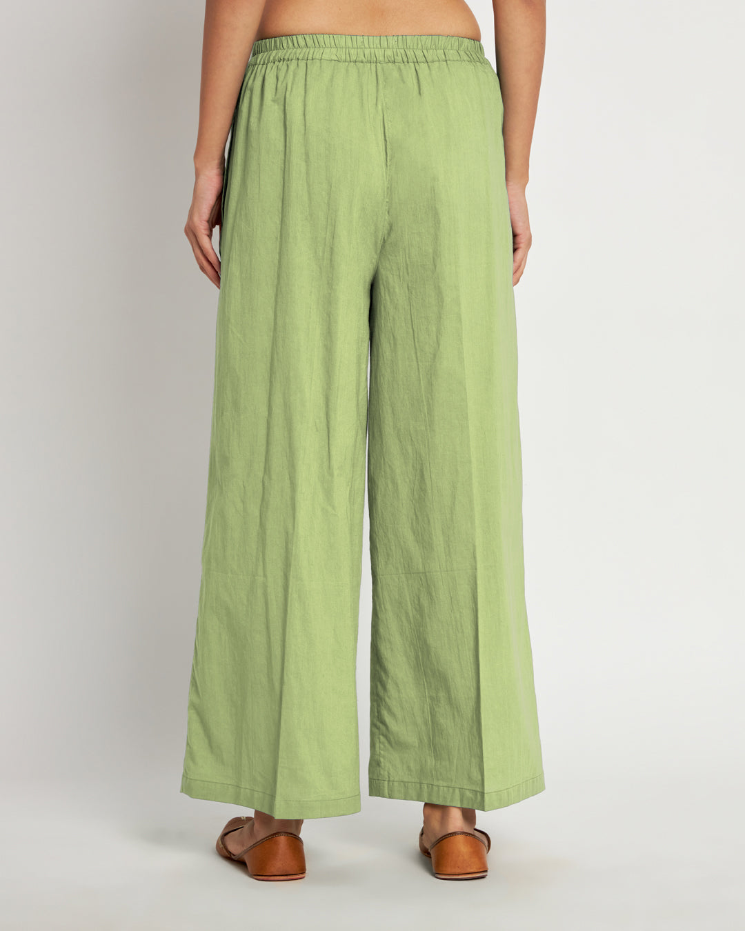 Combo: Beige & Sage Green Wide Pants- Set Of 2