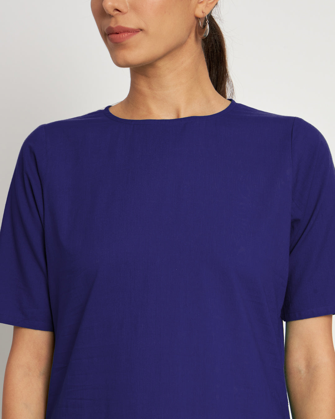 Aurora Purple Round Neck Long Solid Kurta (Without Bottoms)