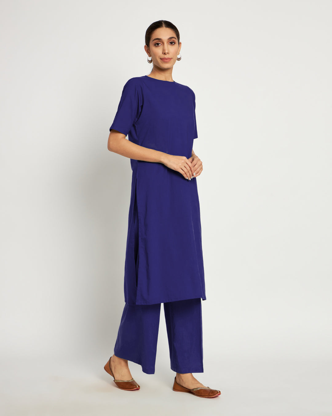 Aurora Purple Round Neck Long Solid Kurta (Without Bottoms)