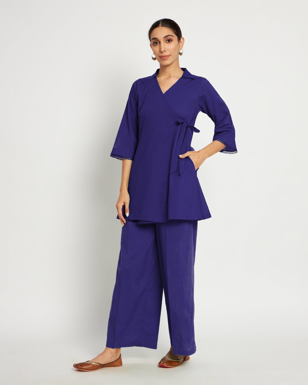 Aurora Purple Collar Neck Angrakha Solid Co-ord Set