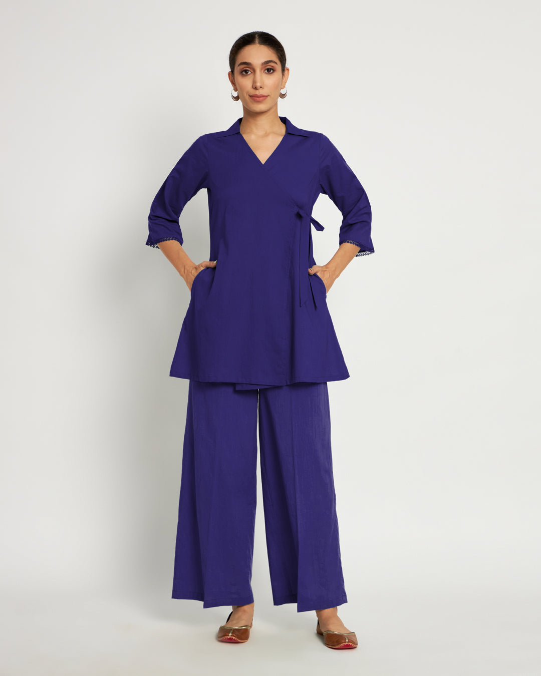 Aurora Purple Collar Neck Angrakha Solid Co-ord Set