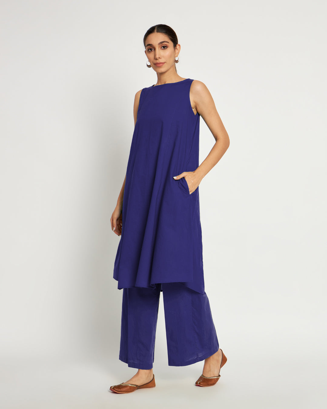 Aurora Purple Sleeveless A-Line Solid Co-ord Set