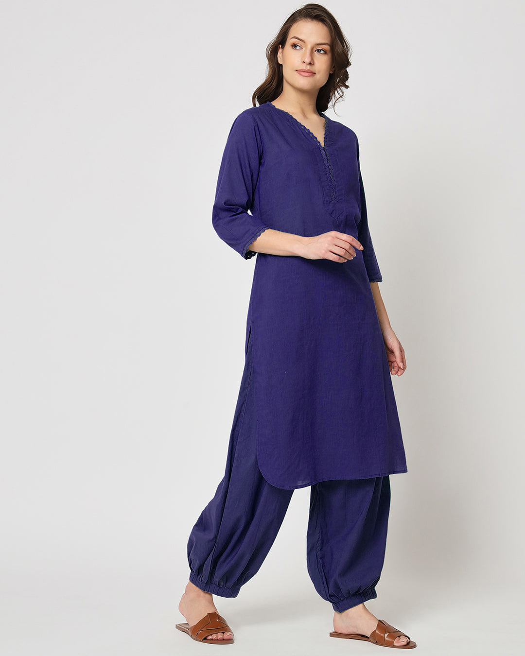 Aurora Purple Lace Affair Solid Kurta (Without Bottoms)