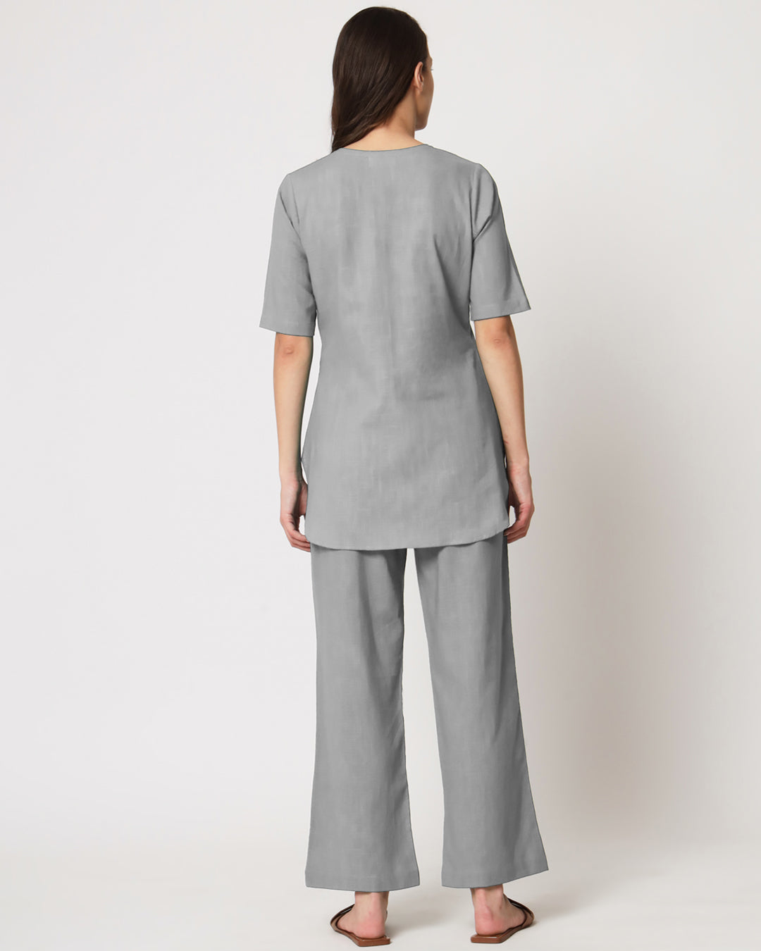 Iced Grey Collar Neck Short Length Solid Kurta (Without Bottoms)