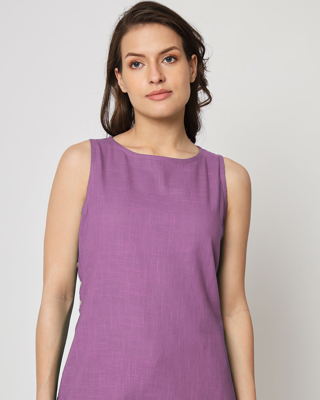 Wisteria Purple Sleeveless Long Solid Kurta (Without Bottoms)