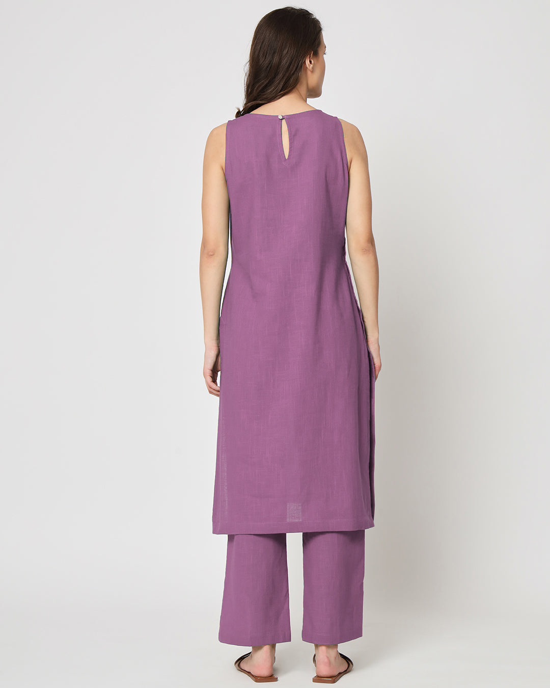 Wisteria Purple Sleeveless Long Solid Kurta (Without Bottoms)