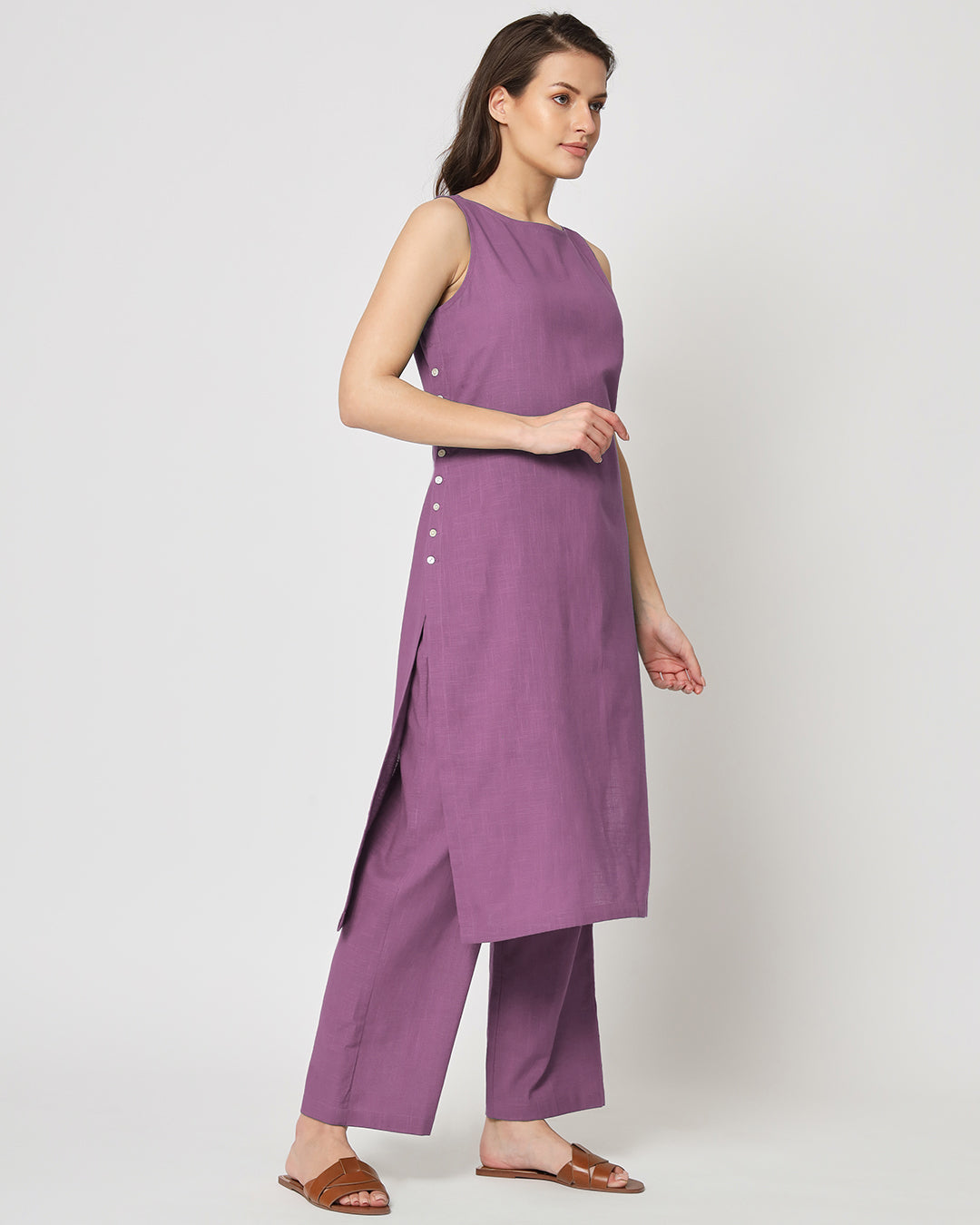 Wisteria Purple Sleeveless Long Solid Kurta (Without Bottoms)