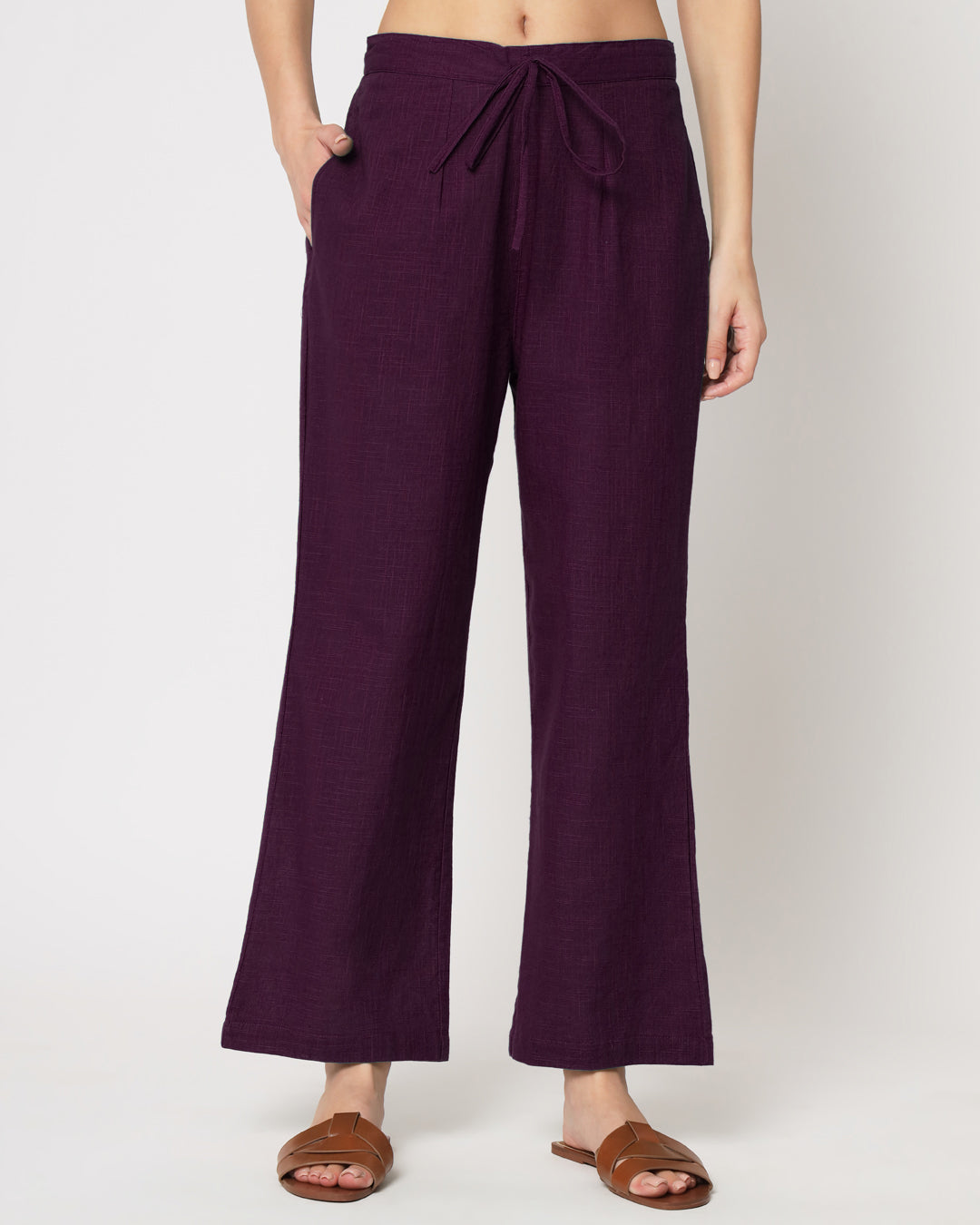 Plum Passion Collar Neck Mid Length Solid Co-ord Set