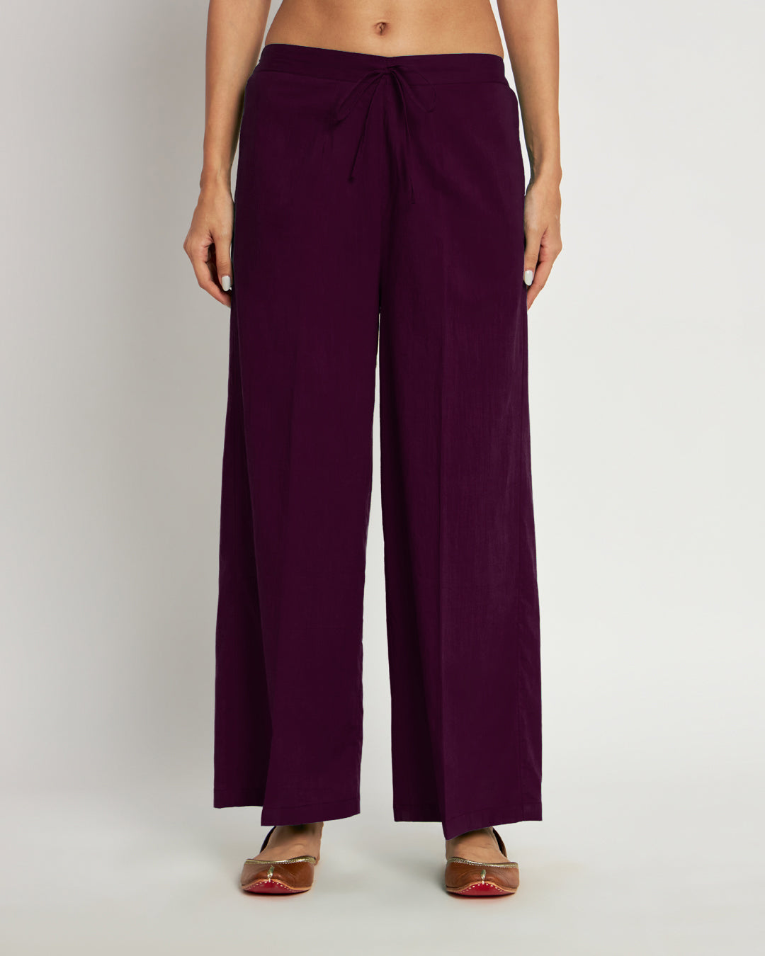 Combo: Beige & Plum Passion Wide Pants- Set Of 2