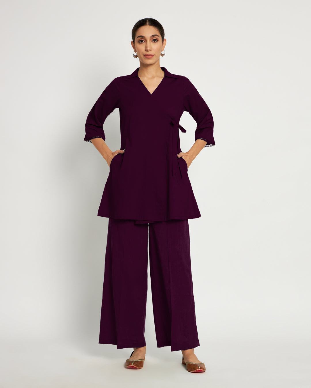 Plum Passion Collar Neck Angrakha Solid Top (Without Bottoms)