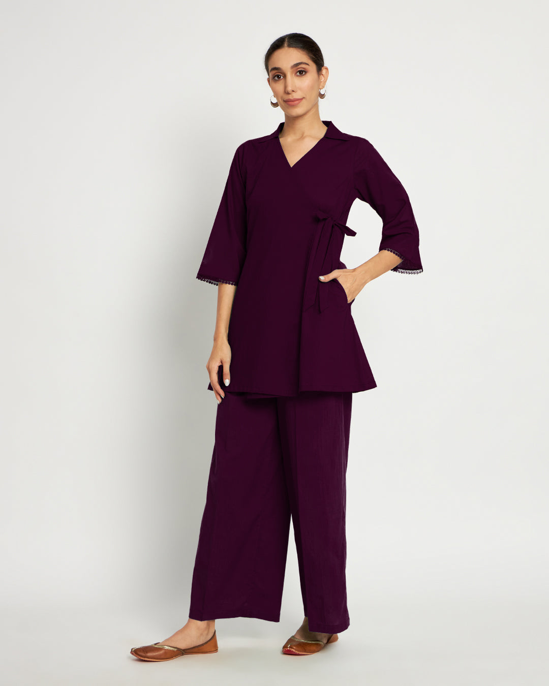Plum Passion Collar Neck Angrakha Solid Top (Without Bottoms)