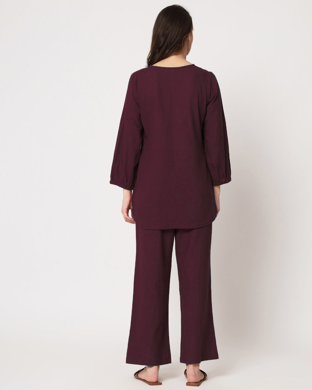 Plum Passion Bishop Sleeves Solid Top (Without Bottoms)