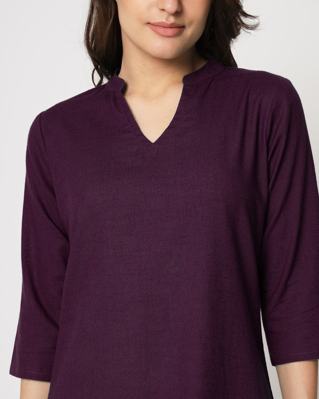 Plum Passion Collar Neck Mid Length Solid Co-ord Set