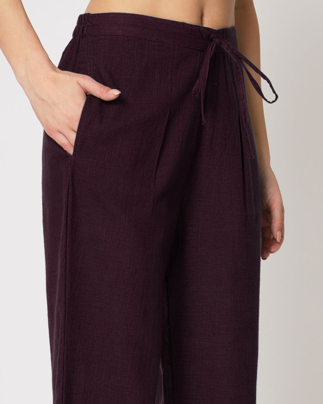 Plum Passion Collar Neck Short Length Solid Co-ord Set