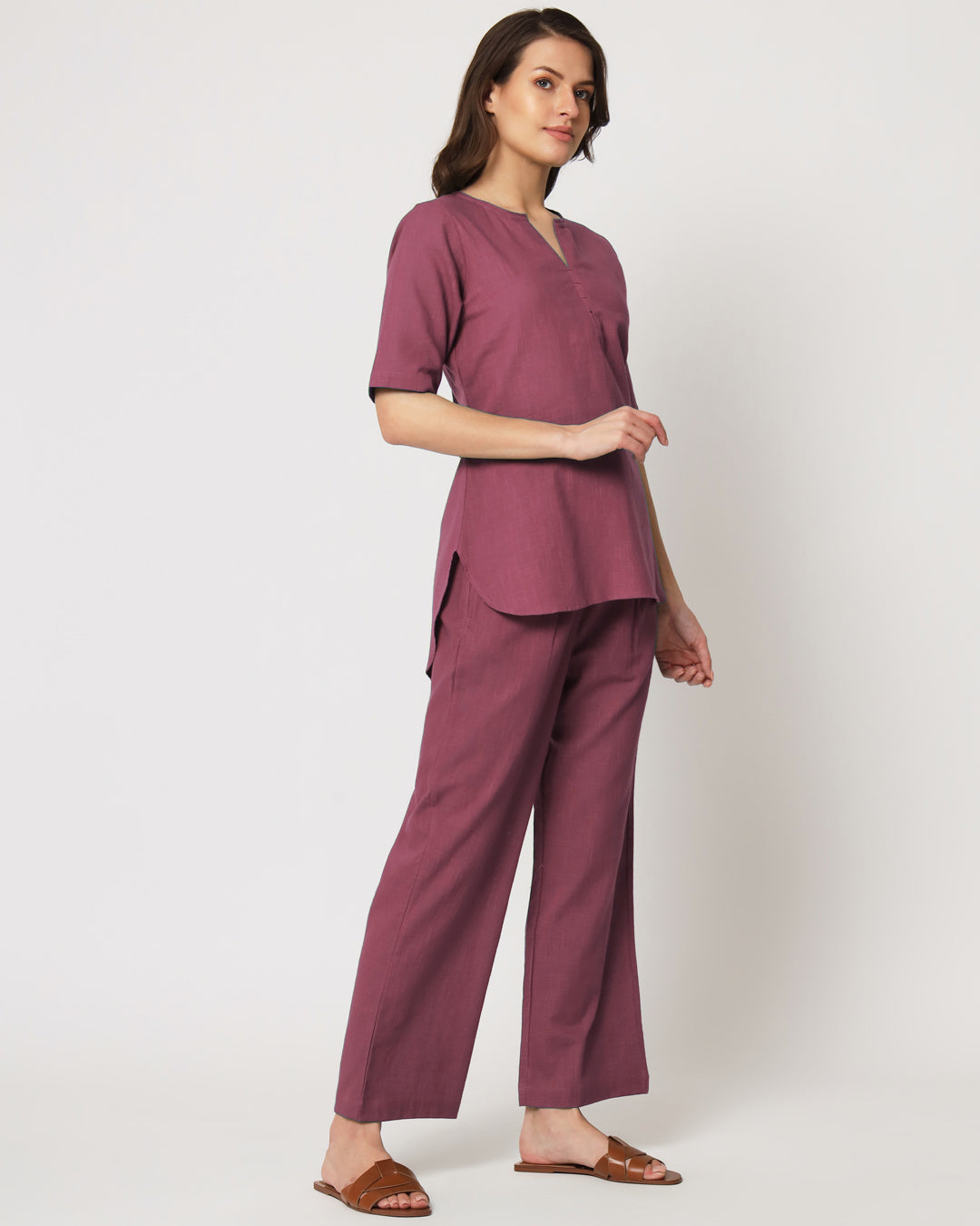 Wings of Rose Collar Neck Short Length Solid Co-ord Set