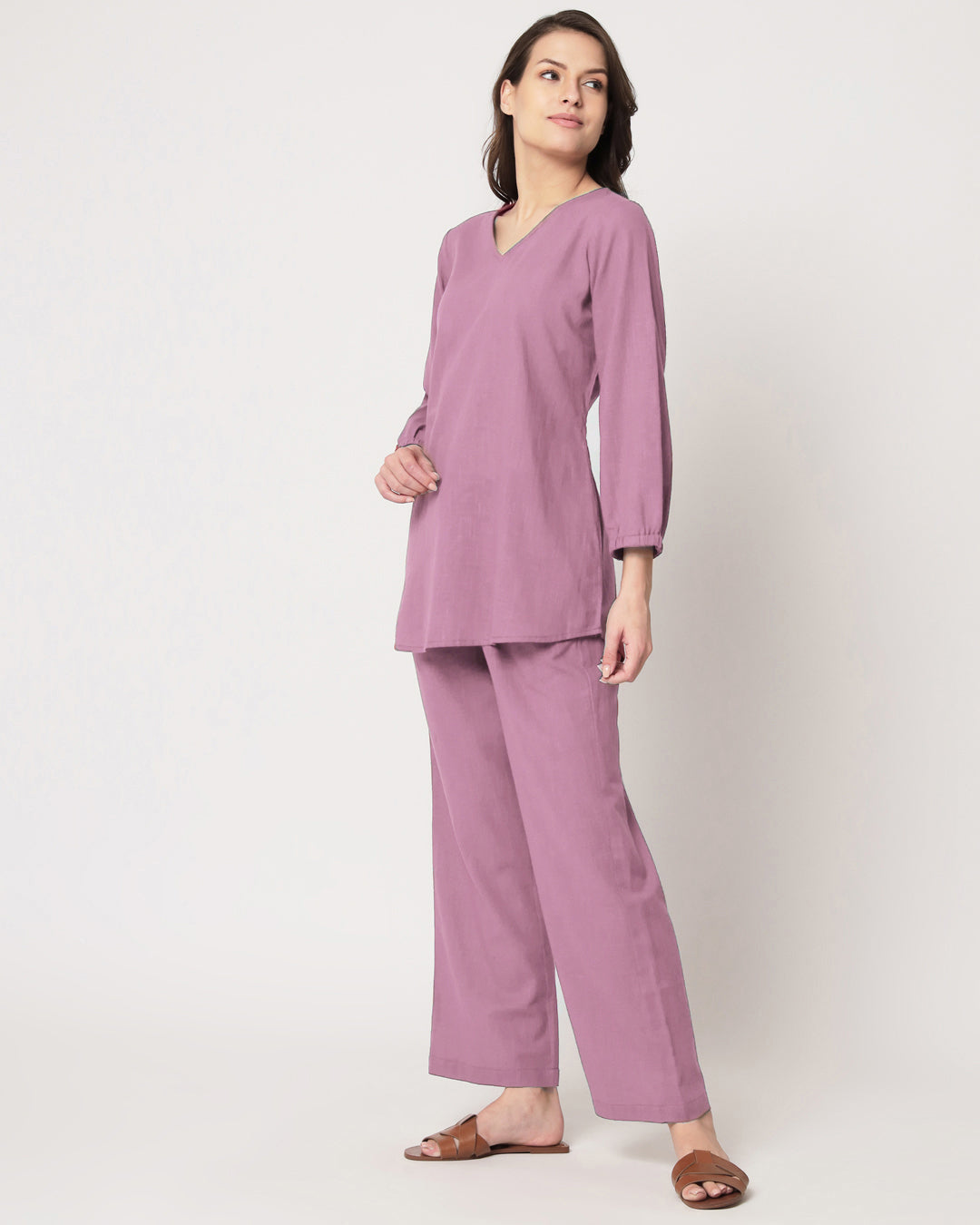 Iris Pink Bishop Sleeves Solid Co-ord Set