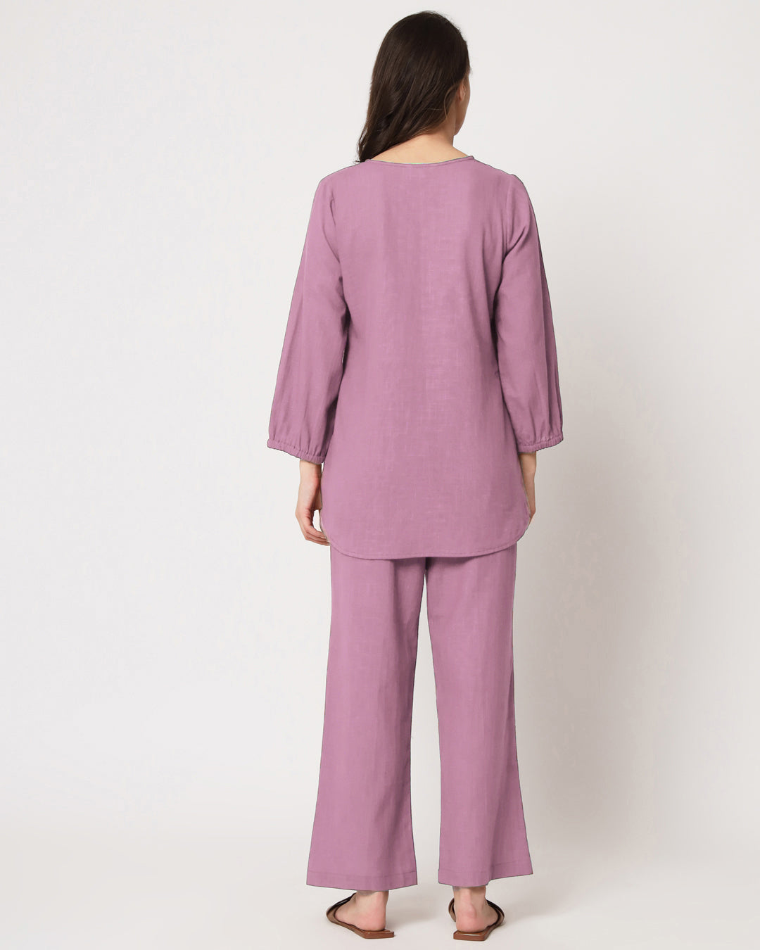 Iris Pink Bishop Sleeves Solid Co-ord Set