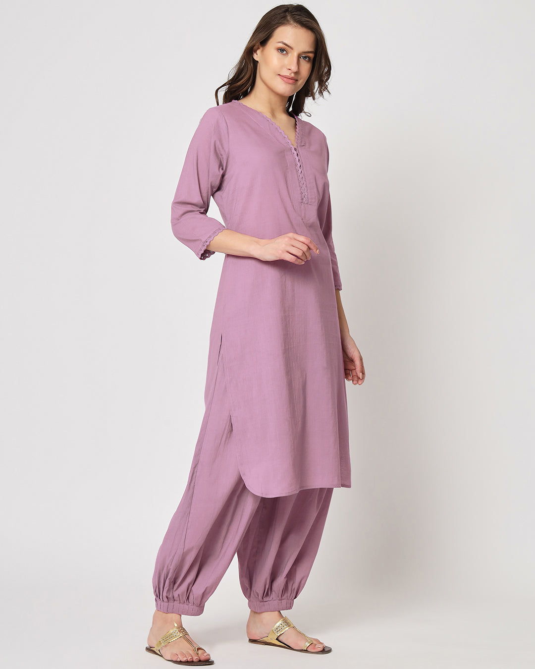 Iris Pink Lace Affair Solid Co-ord Set