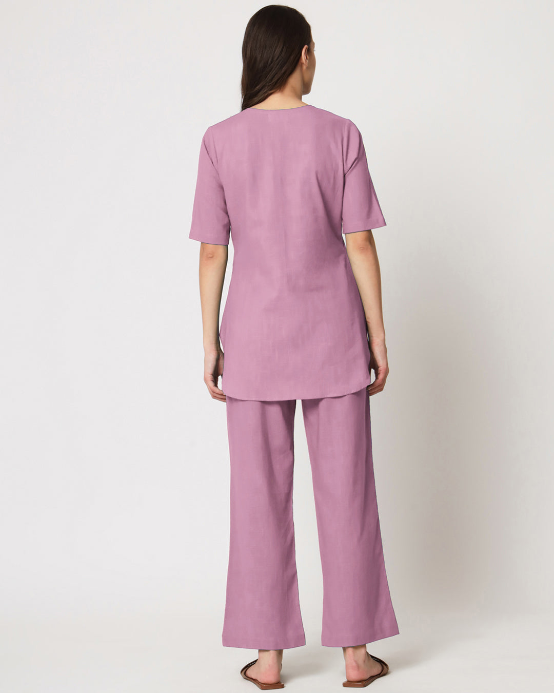 Iris Pink Collar Neck Short Length Solid Kurta (Without Bottoms)