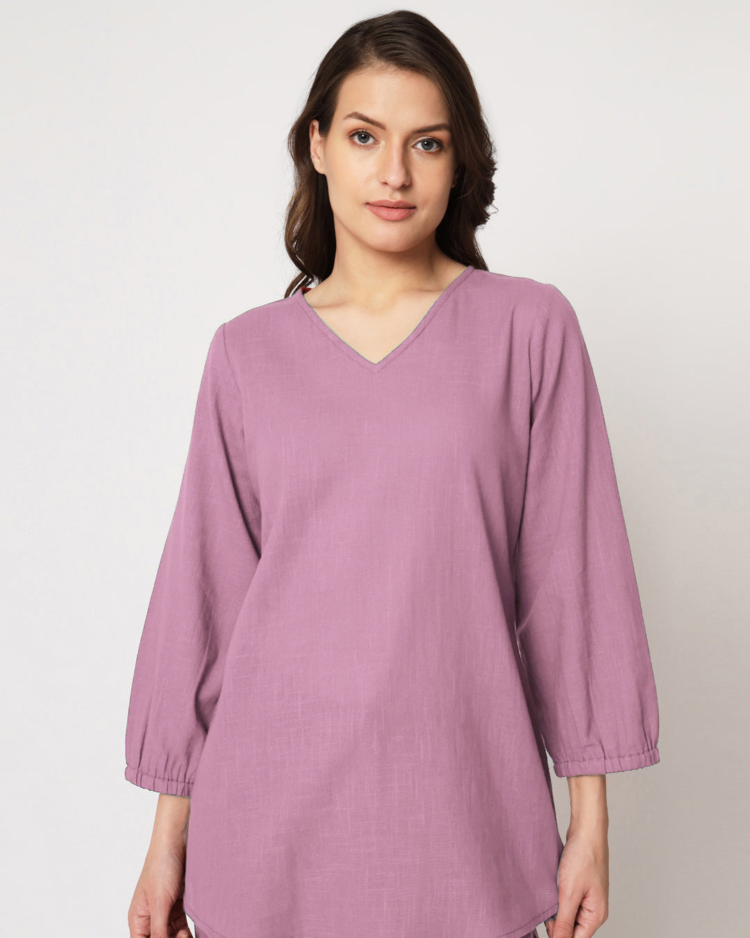 Iris Pink Bishop Sleeves Solid Co-ord Set