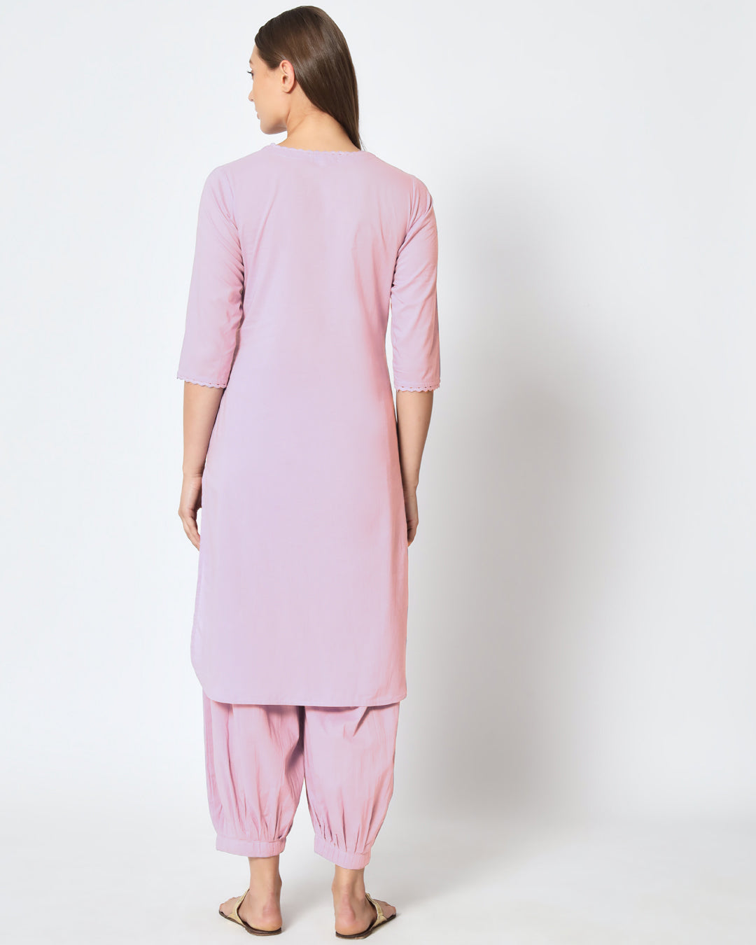 Pink Mist Lace Affair Solid Kurta (Without Bottoms)