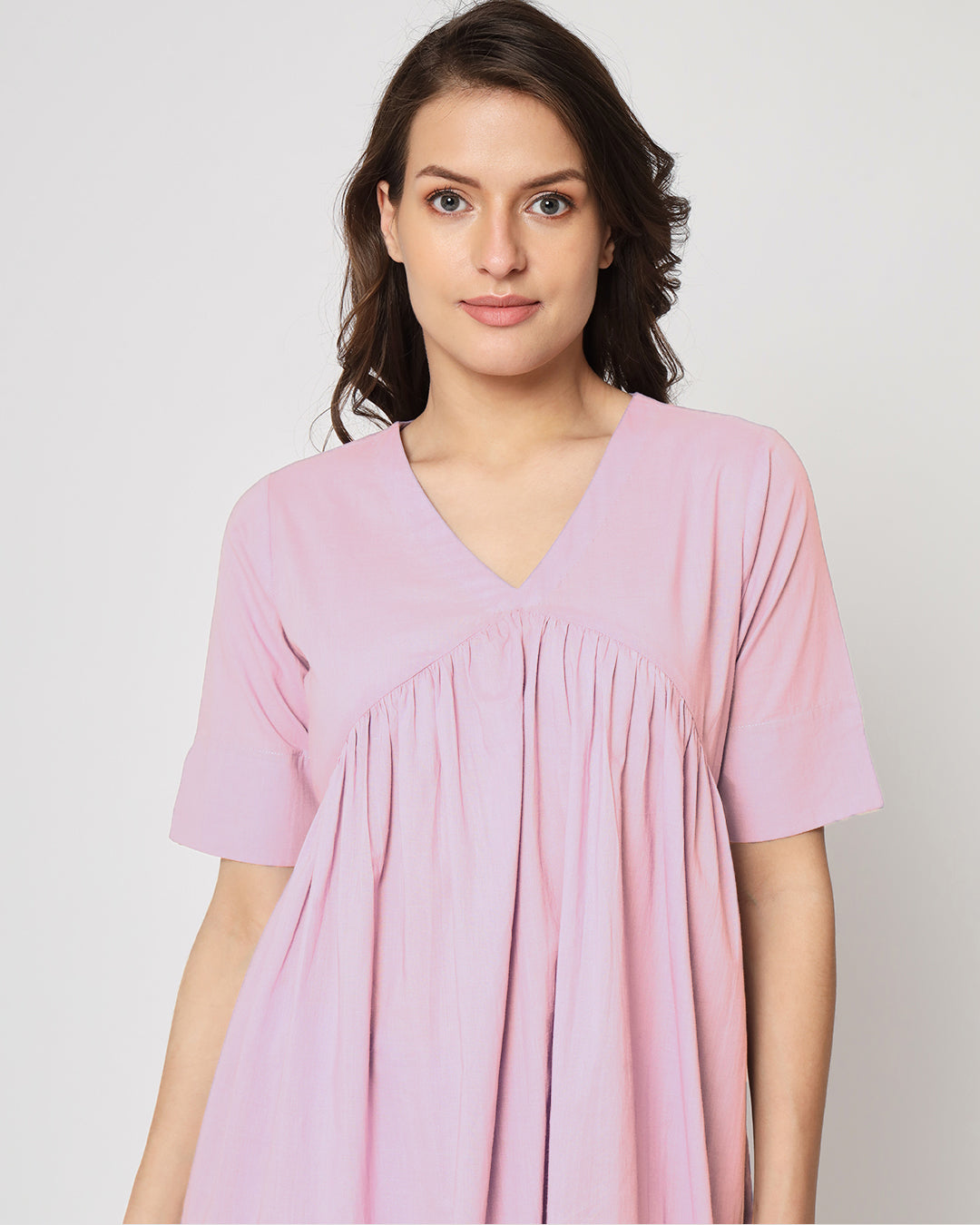Pink Mist Gathered Solid Kurta (Without Bottoms)