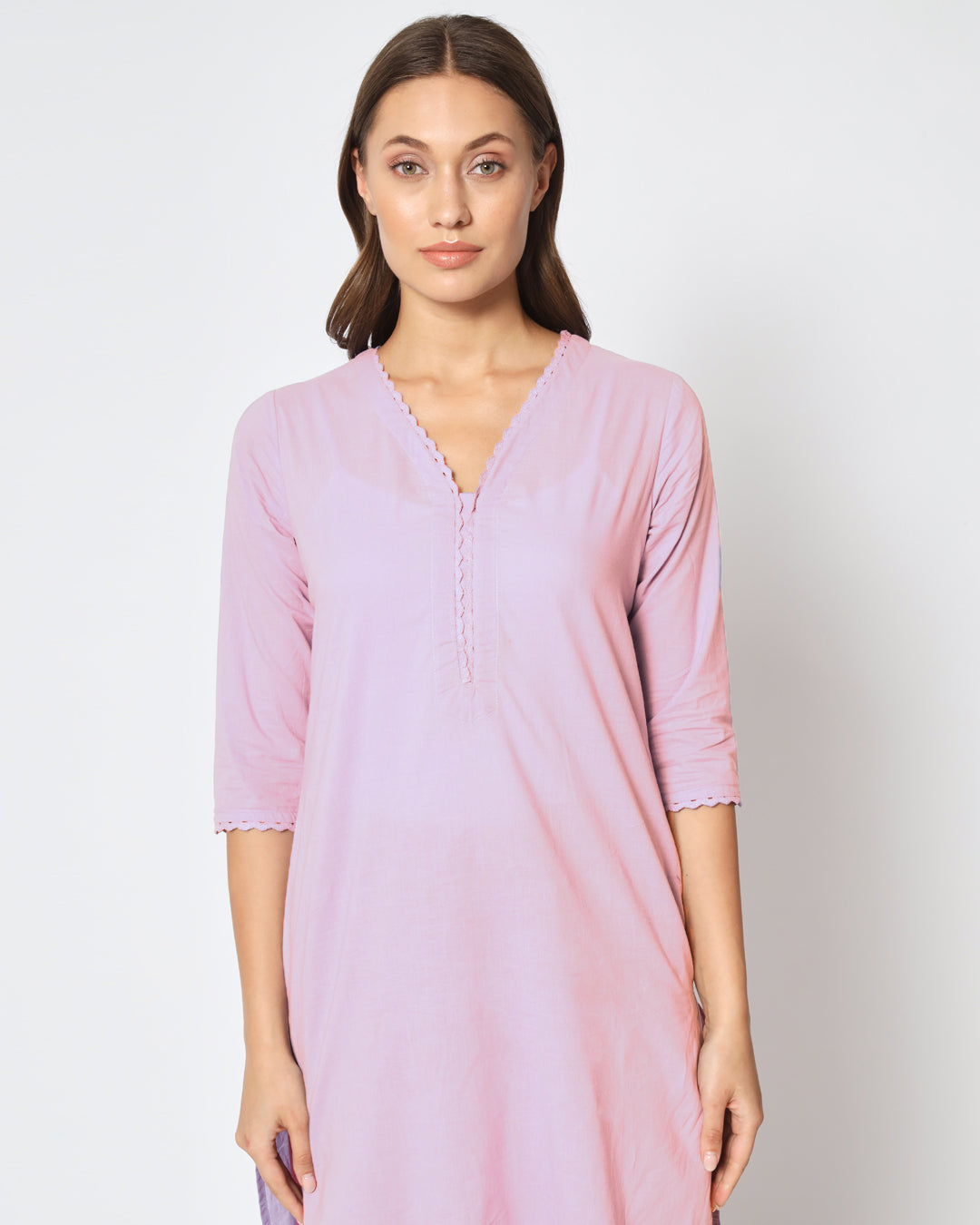 Pink Mist Lace Affair Solid Kurta (Without Bottoms)