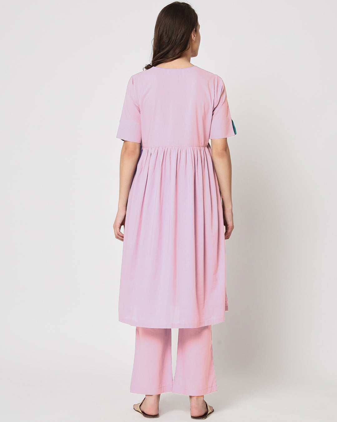 Pink Mist Gathered Solid Kurta (Without Bottoms)