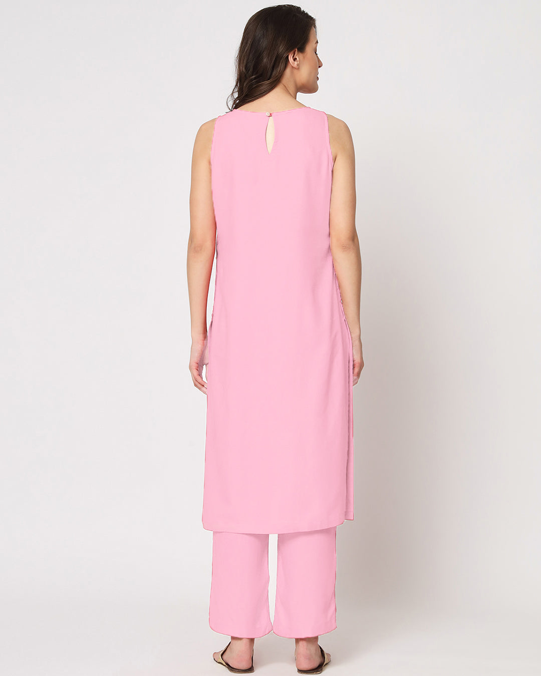 Pink Mist Sleeveless Long Length Solid Co-ord Set